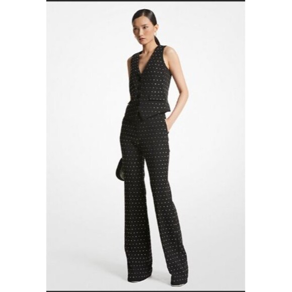 Michael Kors women black pants Crystal Embellished Stretch Crepe Bootcut size 8